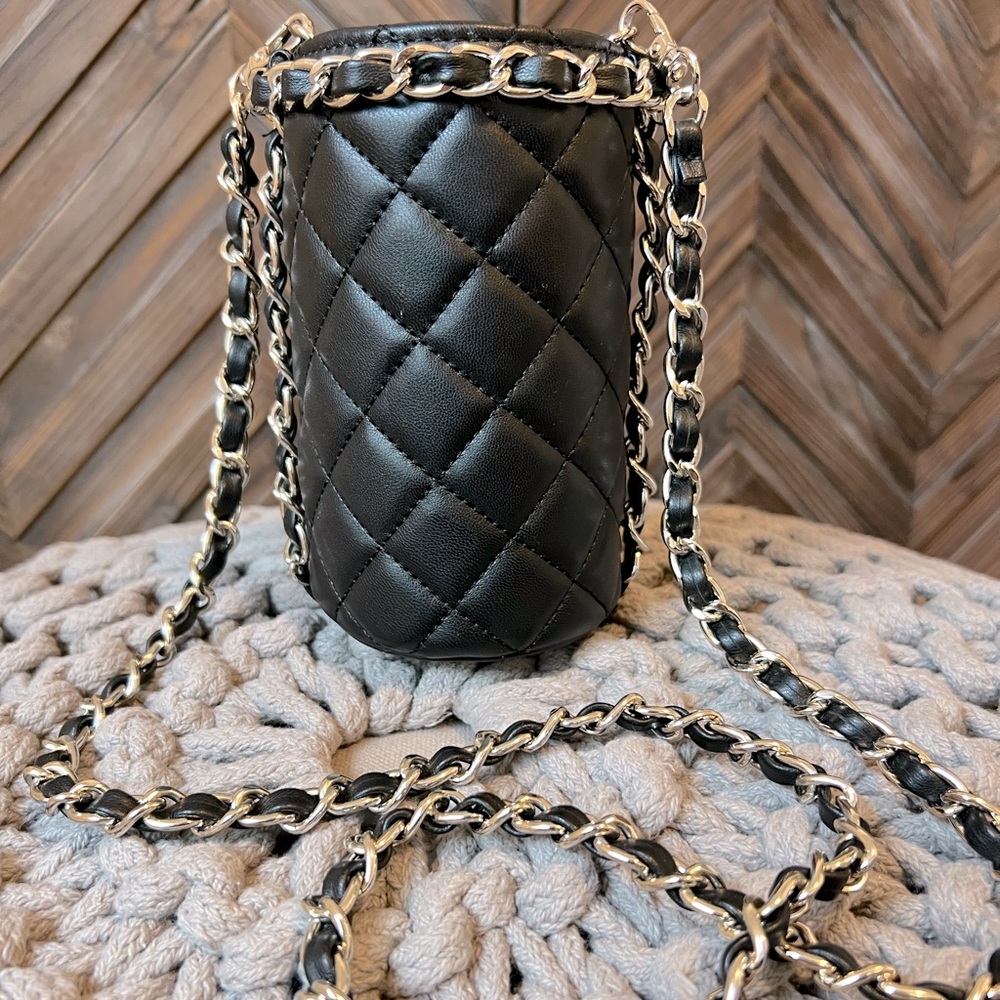 White House Black Market black w/ silver chain, crossbody water bottle purse